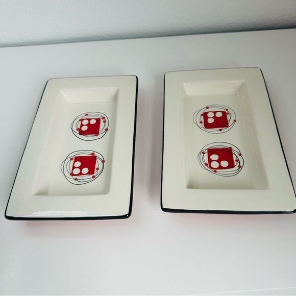 Dansk Orbit Handpainted Vintage MCM Rectangular Dishes Set Of 2 - Picture 1 of 4